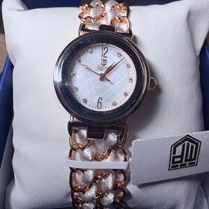 Montres Prestige Rose Gold and White Braided-Link Women's Watch